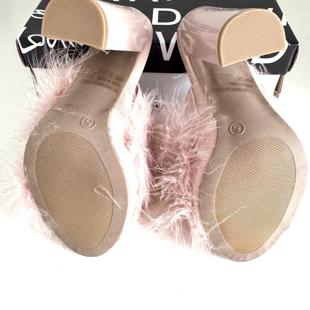 Wild Diva Blush Pink Feathered Slip On Heeled Mules size 5 - Picture 14 of 15